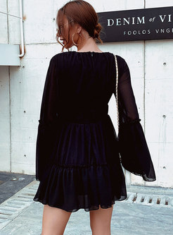 Bohemian V-neck Flare Sleeve Chiffon Mini Dress