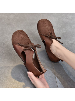 Rounded Toe Openwork Lace-up Loafers