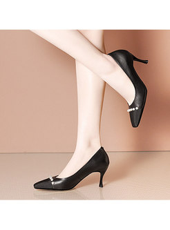 Square Toe Low-fronted Beaded Stiletto Heels