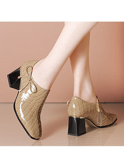 Square Toe Patent Leather Chunky Heel Shoes