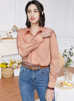 Lapel Solid Single-breasted Cotton Shirt