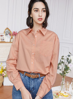 Lapel Solid Single-breasted Cotton Shirt