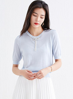Crew Neck Beaded Pullover Loose Knit Top