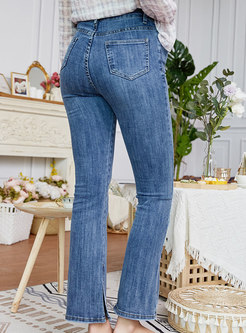 High Waisted Split Flare Jeans