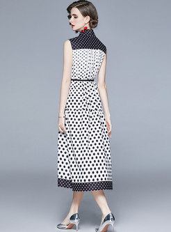 Polka Dot Sleeveless Color-blocked Maxi Dress