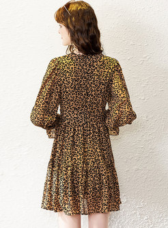 Long Sleeve Leopard Mini Skater Dress