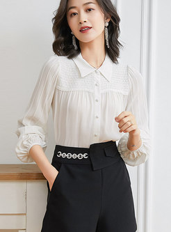 Solid Ribbed Lantern Sleeve Ruched Blouse