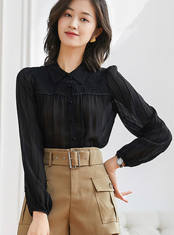 Solid Ribbed Lantern Sleeve Ruched Blouse