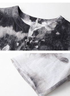 V-neck Short Sleeve Print Split T-shirt