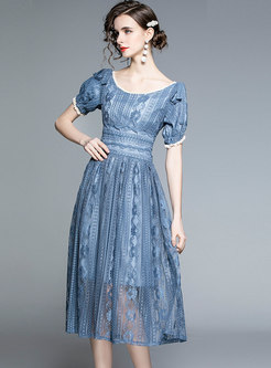 Off-the-shoulder Empire Waist Lace Bridesmaid Dress