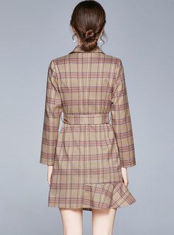 Plaid Asymmetric A Line Mini Blazer Dress