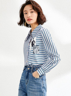 Turn-down Collar Striped Print Shirt