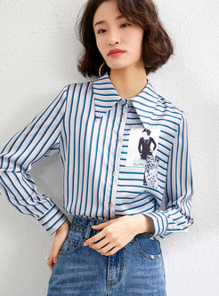Turn-down Collar Striped Print Shirt