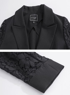 Black Lace Openwork Flap Pockets Blazer