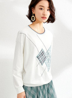 Casual Crew Neck Pullover Plaid T-shirt