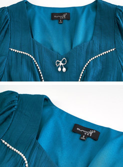 V-neck Long Sleeve Empire Waist Midi Dress