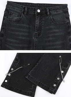 Black High Rise Flare Jeans With Chain