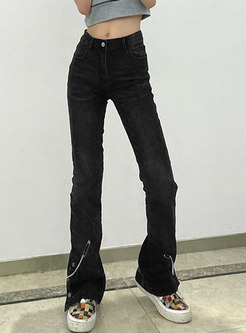 Black High Rise Flare Jeans With Chain