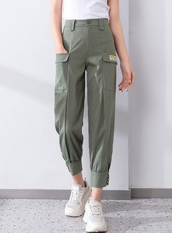 Casual High Waisted Ankle Banded Cargo Pants