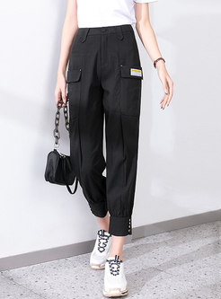 Casual High Waisted Ankle Banded Cargo Pants
