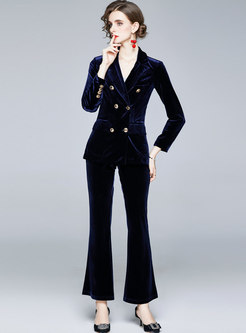 Long Sleeve Velvet High Waisted Flare Pant Suits