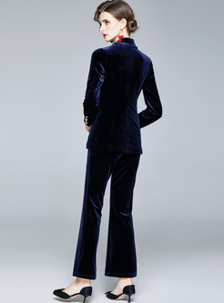 Long Sleeve Velvet High Waisted Flare Pant Suits