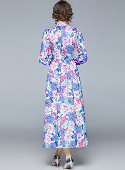 Boho V-neck Raglan Sleeve Print Maxi Dress