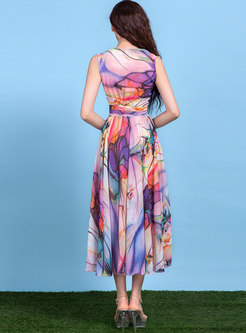 Boho Sleeveless Print Long Beach Wrap Dress