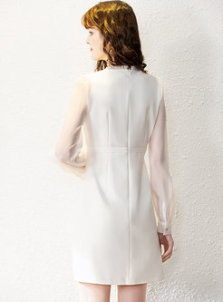 Transparent Beaded Patchwork Bodycon Mini Dress