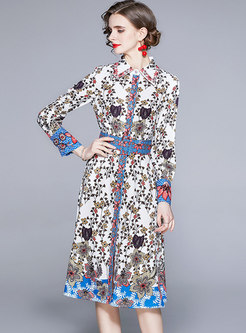 Turn-down Collar Floral Shirt Midi Dress