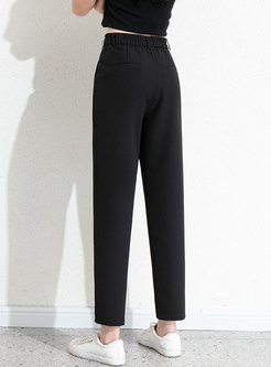 Black High Waisted Cigarette Pants With Chain