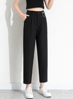 Black High Waisted Cigarette Pants With Chain