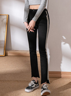 Black High Waisted Striped Patchwork Pencil Pants
