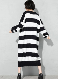 Plus Size Striped Shift Long Knitted Dress