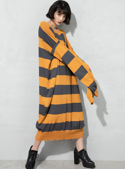 Plus Size Striped Shift Long Knitted Dress