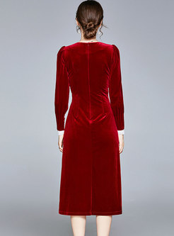 Red Lace Patchwork Velvet Cocktail Dress