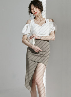 Cold Shoulder Patchwork Asymmetric Bodycon Dress