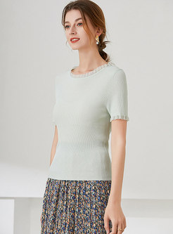 Short Sleeve Pullover Lettuce Knit Top