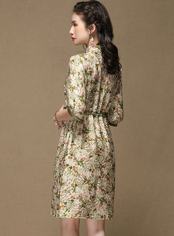 Mandarin Collar Print Improved Cheongsam Dress