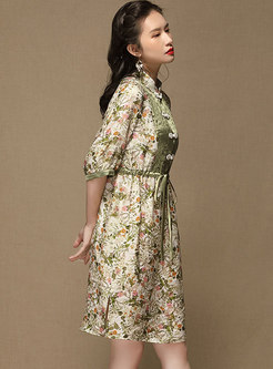 Mandarin Collar Print Improved Cheongsam Dress