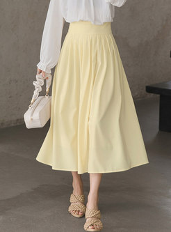 Solid High Waisted A Line Pleated Skirt