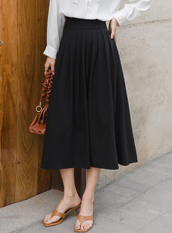 Solid High Waisted A Line Pleated Skirt