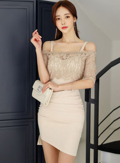 Off-the-shoulder Lace Patchwork Bodycon Dress