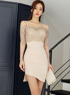 Off-the-shoulder Lace Patchwork Bodycon Dress