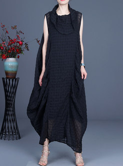 Plus Size Plaid Ruched Asymmetric Maxi Dress