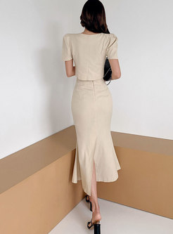 Square Neck Crop Top & High Waisted Peplum Skirt