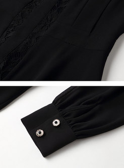 Black Sequin Patchwork Chiffon Skater Dress