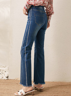 High Waisted Fringe Selvedge Flare Jeans