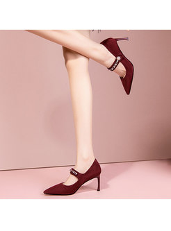 Pointed Toe Chain Embellished Ankle Strap Heels