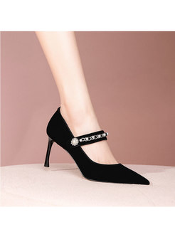 Pointed Toe Chain Embellished Ankle Strap Heels